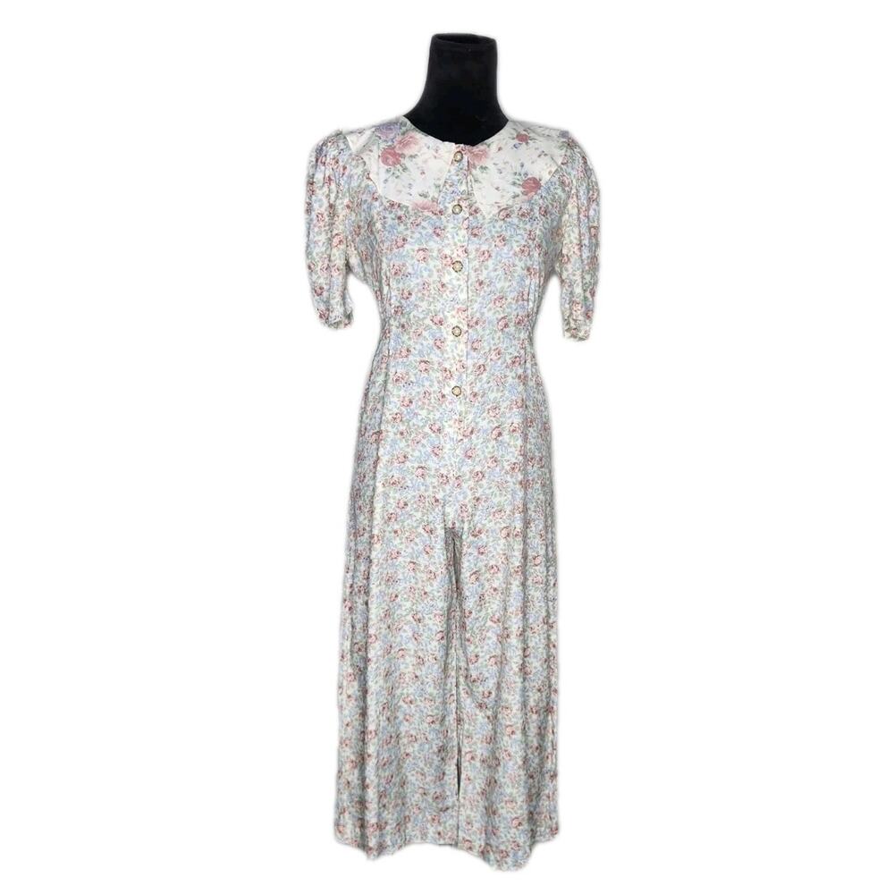Disorderly Kids Vintage 80s Floral Cropped Collared Jumpsuit Cottagecore XS/S